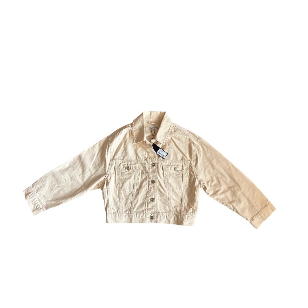 NWTGianni Bini Womens Cropped Denim Jacket M Bone Beige Cotton Button-Up READ - Picture 14 of 16
